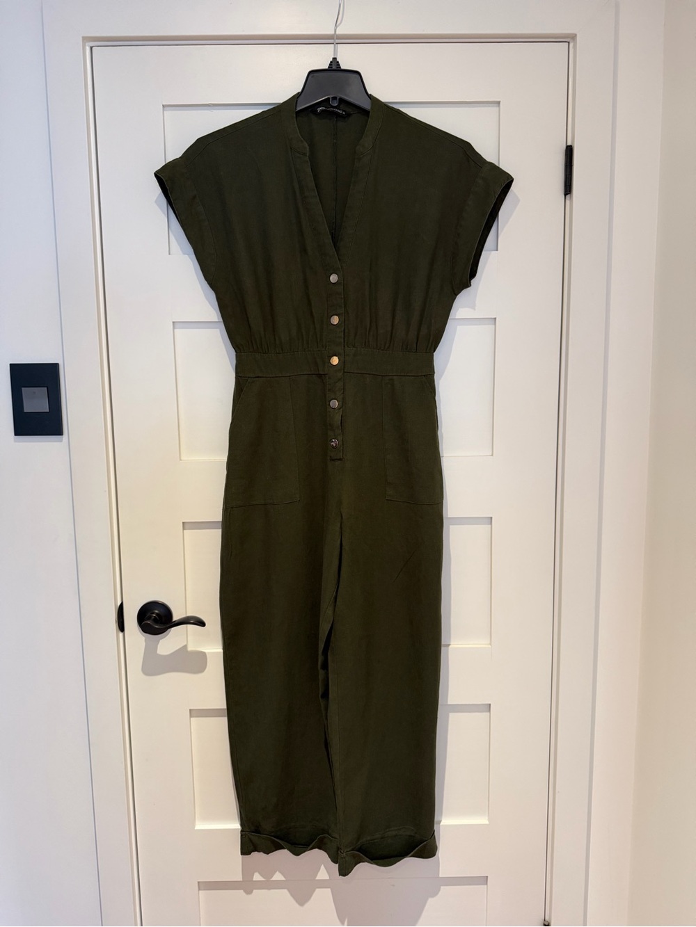 Zara Olive Green Button-Front Jumpsuit